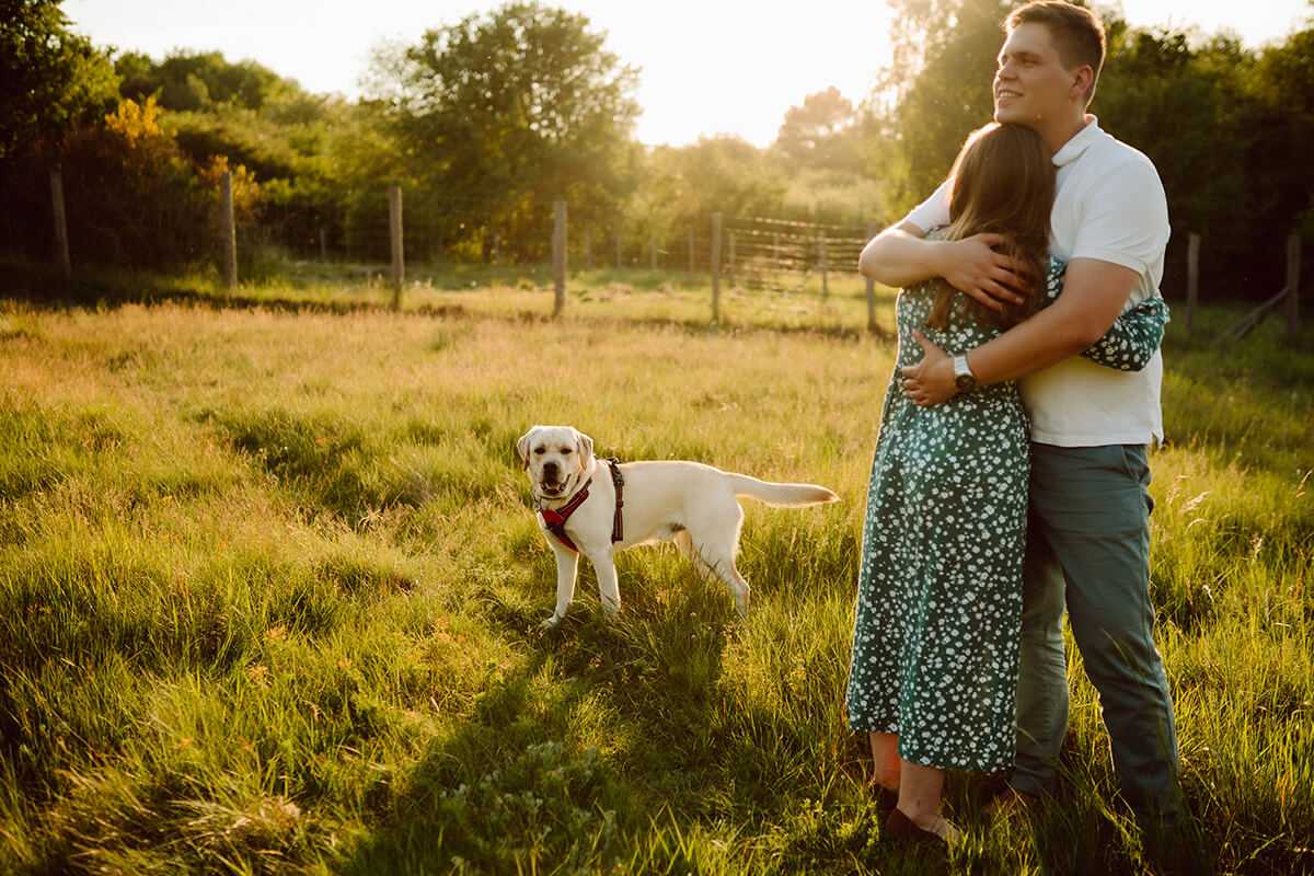 pies podczas sesji narzeczeńskiej